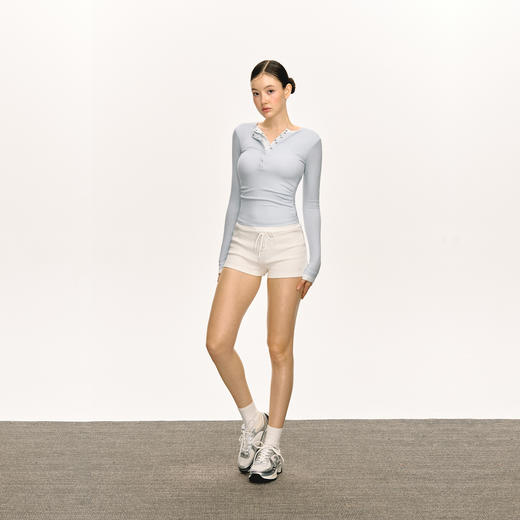 Ariseism 美式亨利领修身针织假两件长袖T恤女春季内搭上衣打底衫 商品图4