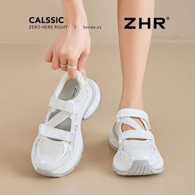 ZHR则则厚底镂空老爹鞋女2025夏季透气包头运动凉鞋魔术贴休闲鞋