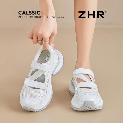ZHR则则厚底镂空老爹鞋女2025夏季透气包头运动凉鞋魔术贴休闲鞋 商品图0