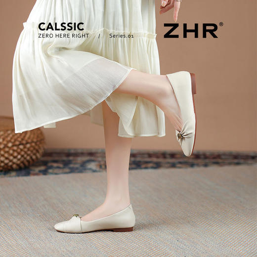 ZHR则则真皮法式山茶花浅口平底单鞋2025新款百搭轻便女鞋一脚蹬 商品图7