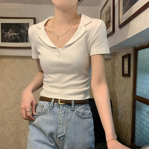 裁缝学苑AQ518法式POLO翻领正肩T恤纸样女装收腰短袖上衣样板图纸 商品图3