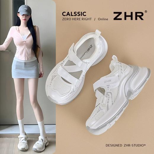 ZHR则则厚底镂空老爹鞋女2025夏季透气包头运动凉鞋魔术贴休闲鞋 商品图5