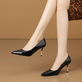 【预售5天】百搭杏色漆皮金属性感气质细跟春秋季高跟鞋皮鞋H3691