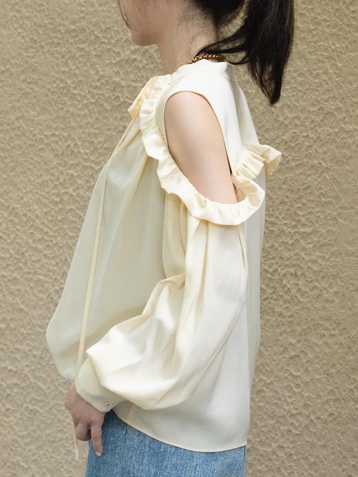TYNVIE 荷叶边露肩真丝衬衫 - 白色 商品图4