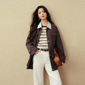 【严选】诗凡黎巴恩风撞色翻领质感风衣25秋新款天丝棉复古抽绳轻便短外套7G8160241