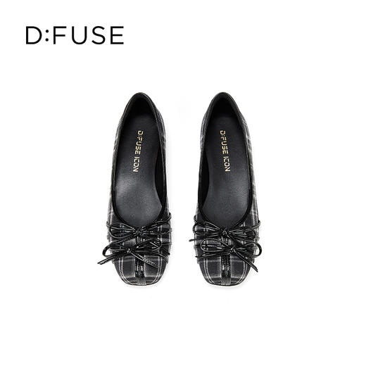 Dfuse迪芙斯2025秋季新款华夫饼法式浅口单鞋复古格纹蝴蝶结芭蕾鞋平底鞋DFD3111018 商品图14