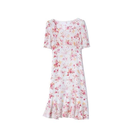 「高货kbnq」全新升级【铂金会员441/天猫589/差价148】(00219)洛诗琳法式气质方领真丝连衣裙2025夏季收腰优雅印花裙 商品图4