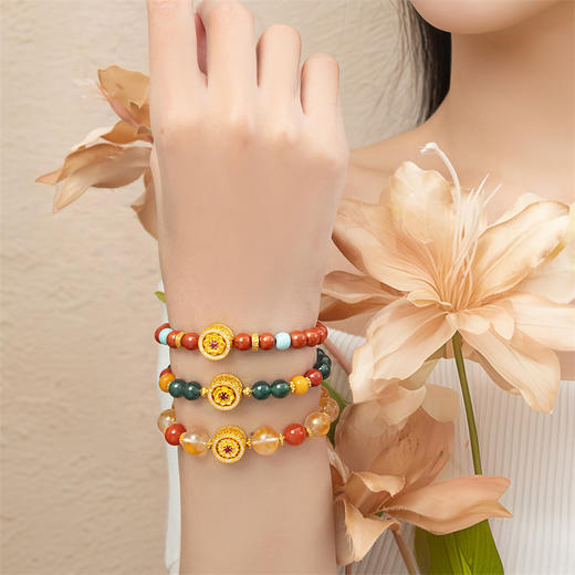 【新品首发】芳华-美人如花  足金转运珠黄金钻石红宝石可转动手链MEMORA诗普琳HP876401 商品图2