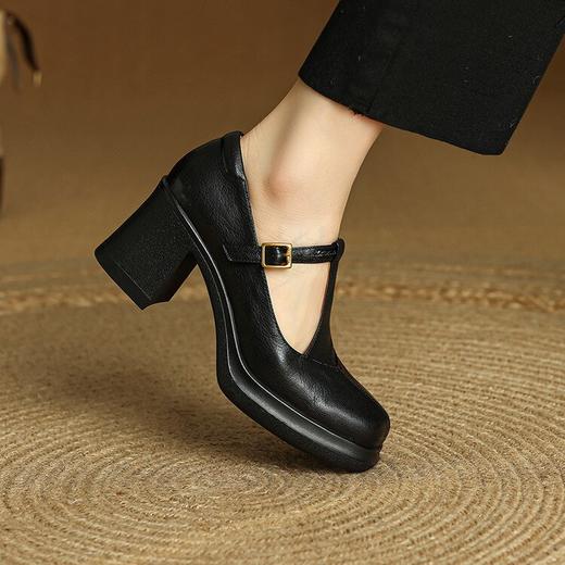 【预售5天】秋季软面羊皮复古高跟鞋T字扣带粗跟深口玛丽珍单鞋女MLJ&C175 商品图4