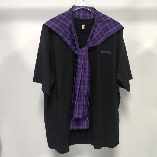 ZC圆领搭格子披肩短袖T恤50701（黑）秋季 153011540321 商品图1