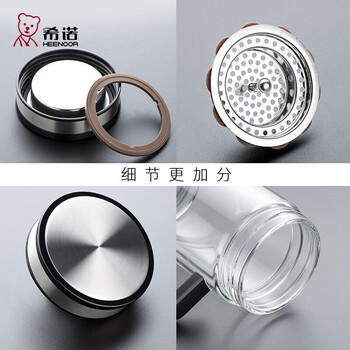 希诺（HEENOOR）双层玻璃杯带把手高档泡茶杯子男家用办公透明水杯XN-9005 420mL /厨具 /水具 /玻璃杯 商品图2