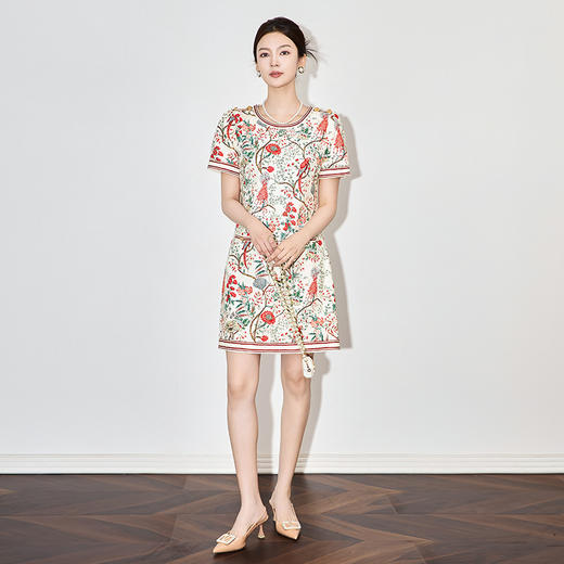 「高货wl」全新升级【铂金会员293/天猫389/差价96】(94058)洛诗琳高品质时尚印花裙2-25夏季收腰名媛气质圆领连衣裙 商品图2