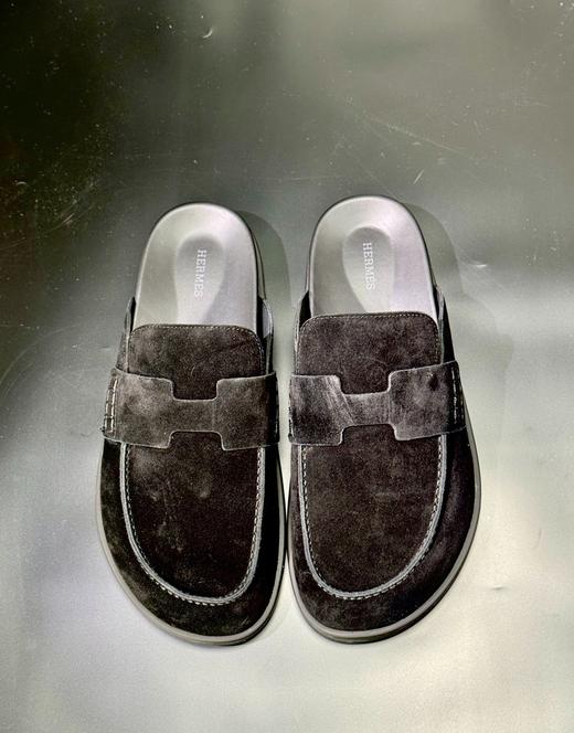 男款平头圆头绒面半拖鞋 商品图0