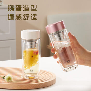 富光双层玻璃杯泡茶杯茶水分离杯高硼硅直身水杯子办公车载女士255ml 商品图2