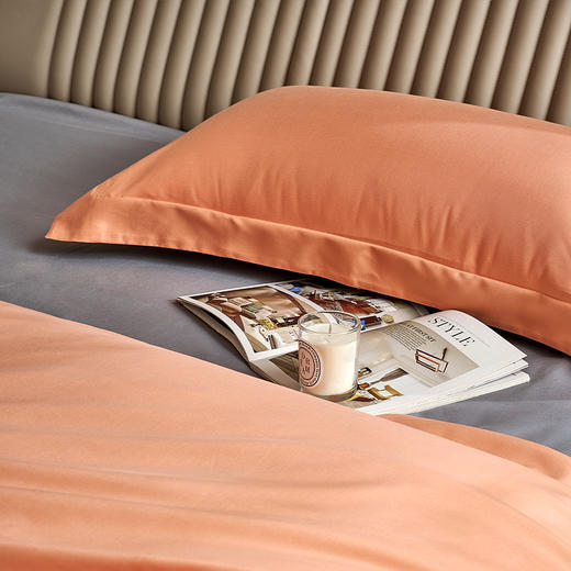 富安娜磨毛四件套-轩·惬意（橙+灰）被套203*229cm 床单230*240cm   枕套74*48cm*2 商品图6