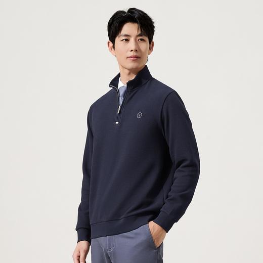 【华夫格/新疆棉/抗静电】柒牌男装立领卫新疆棉弹力肌理套头衫129W70440 商品图1