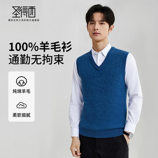 【100%绵羊毛】 圣得西男士行政风v领背心2025秋新款亲肤保暖毛衣 商品图0