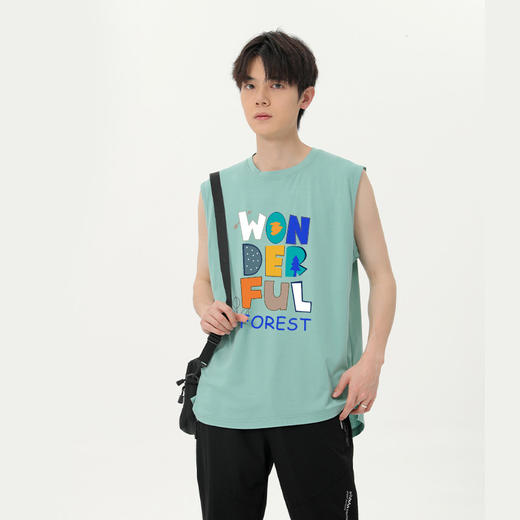 【冰氧棉】【DSK】大依优型大码印花背心休闲运动宽松短袖T恤无袖背心加大码宽松上衣男士 商品图2