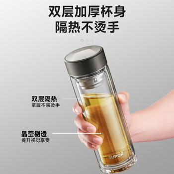 苏泊尔（SUPOR）双层玻璃杯茶水分离办公泡茶杯男女出行车载水杯 送礼礼盒装 商品图4