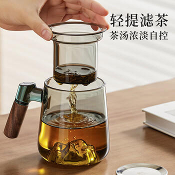 富光泡茶杯茶水分离高硼硅玻璃杯办公室喝茶水杯子花茶杯公道杯500ml 商品图1