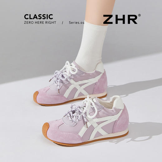 ZHR内增高5cm复古阿甘鞋2025新款紫色芭蕾风网面德训鞋女双鞋带 商品图0
