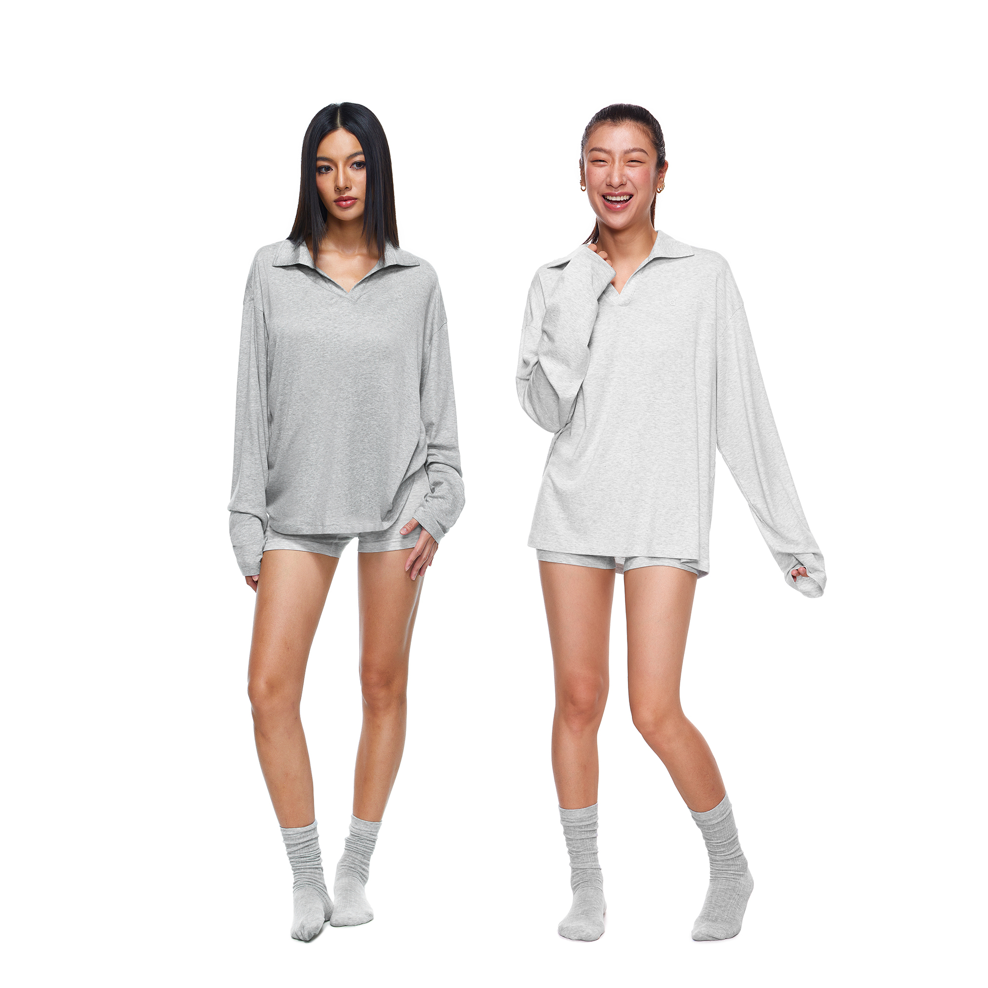 FDR旗舰店 莱赛尔V翻领polo长袖t恤男女秋季慵懒宽松显瘦运动上衣