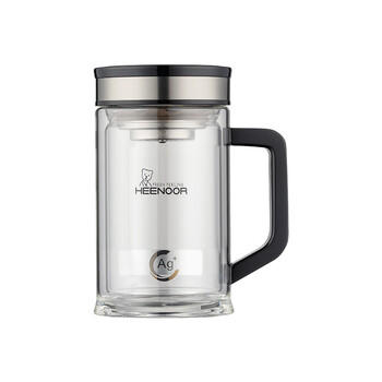 希诺抗菌玻璃杯双层带把手泡茶杯子男高档钛杯家用办公水杯XN-9005KT 商品图1