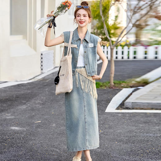 时尚牛仔半身裙套装女夏季2025新款流行爆款减龄漂亮连衣裙两件套ZAI66632Q 商品图0