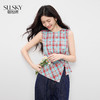【07/30新品6.5折】熙世界复古红蓝格纹无袖背心女夏季设计感修身不规则褶皱开叉上衣 商品缩略图0