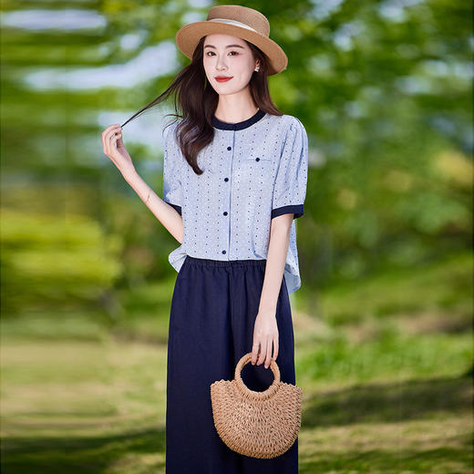 时尚气质套装2025夏新款中年妈妈休闲宽松短袖衬衫阔腿裤两件套 LYIGE2540T 商品图2