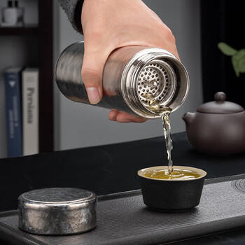 希诺（HEENOOR）保温杯钛杯高档商务车载水杯男过滤泡茶杯子XN-T311沁雪银 340mL /厨具 /水具 /钛杯 商品图0