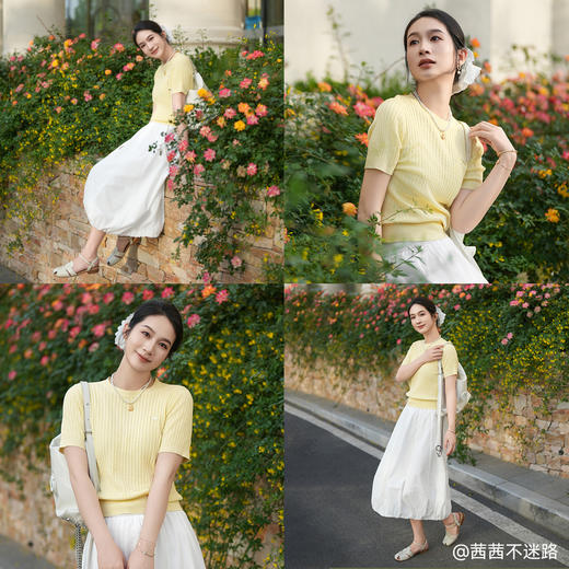 【商场同款】诗凡黎淡黄色短袖针织衫2025夏新款短上衣3G4130761 商品图2