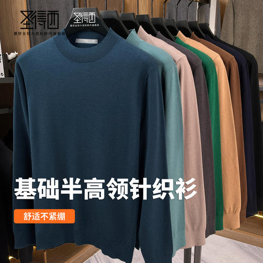 圣得西男士基础百搭半高领针织衫2025秋季通勤易搭舒适毛衫 商品图3