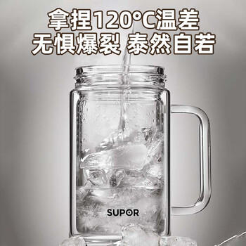 苏泊尔（SUPOR）双层玻璃杯男家用商务办公泡茶杯子过滤车载水杯570mL.行砚黑 /厨具 /水具 /玻璃杯 商品图6