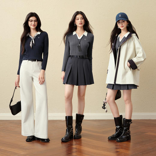 【严选】诗凡黎醋酸天丝羊毛海鸥领针织衫2025秋新款气质通勤显瘦长袖上衣7G7332171 商品图1