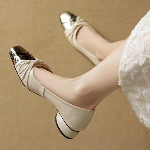 【预售5天】羊皮方头粗跟单鞋女配裙子不累脚时尚气质小皮鞋HC-8160 商品图2