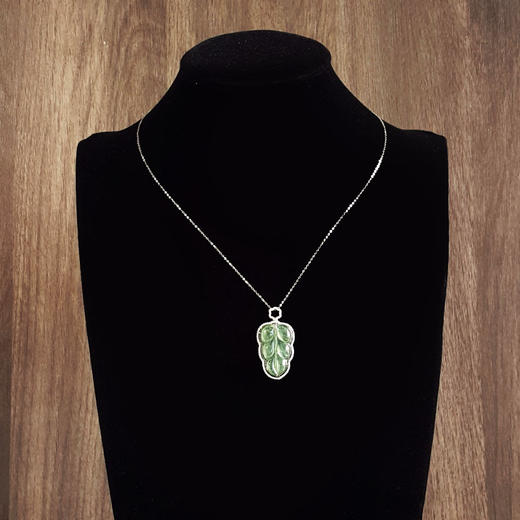 【天然正品】A货翡翠AU750白金镶钻镶天然细腻冰种叶子（金枝玉叶）翡翠吊坠项链37.3*19.8*7.8MM（皆取最大值）女士现售价：3280！260625AH27 商品图7