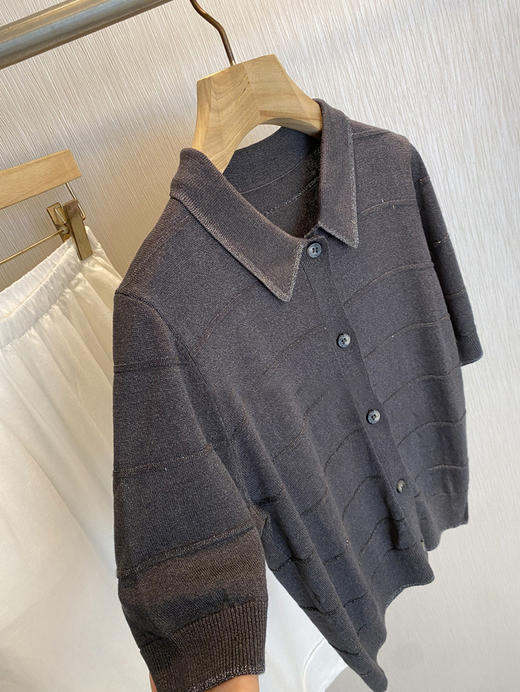 可遇不可求！！！2025渠道货亚麻和纸纱条纹polo翻领夹色针织开衫女款！ 商品图5