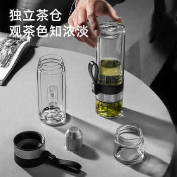 富光抗菌双层玻璃杯高硼硅玻璃泡茶杯子茶水分离杯 办公水杯男士260ml 商品图3