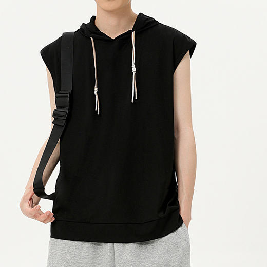 【DSK】大依优型大码连帽背心休闲运动宽松短袖T恤无袖背心加大码宽松上衣男士 商品图0