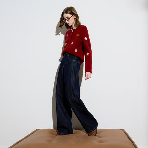 三彩2025冬季新款收腰直筒裤牛仔裤长裤百搭休闲保暖显瘦M 商品图3