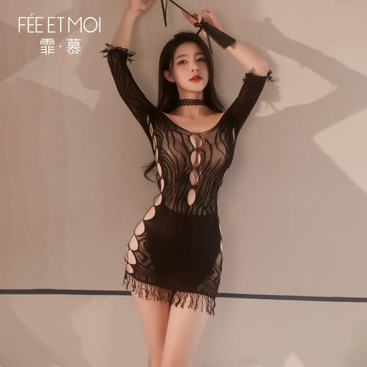 【情趣内衣】霏慕 一字肩提花破洞网衣裙7429 商品图2