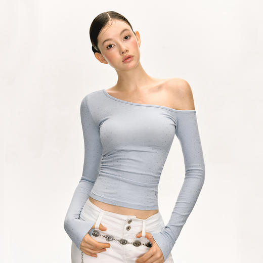 Ariseism 美式设计感露肩长袖T恤女春季新款辣妹打底内搭修身上衣 商品图1