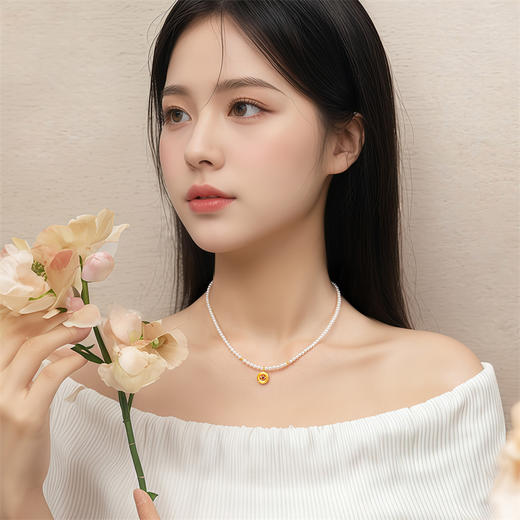 【新品首发】时光印记珍珠项链 红宝石时光之心吊坠黄色18k金珍珠套链女士礼物MEMORA诗普琳DN066201 商品图1