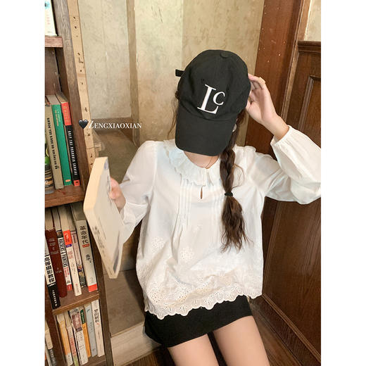 <曾小咸推荐>现货秒杀！微信超特价！韩系提花刺绣下摆不规则长袖衬衫 日常179.99 立减100 秒杀79.99！ 商品图2