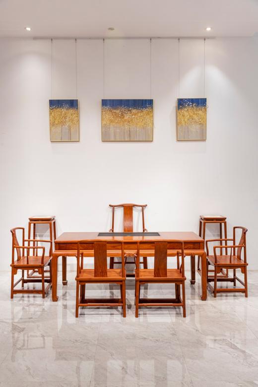 红桥红  家具严选  缅甸花梨（大果紫檀）  【198 石盘茶趣 双抽屉马蹄腿茶桌 搭配】 商品图0