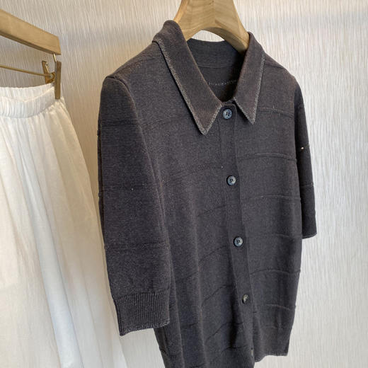 可遇不可求！！！2025渠道货亚麻和纸纱条纹polo翻领夹色针织开衫女款！ 商品图1