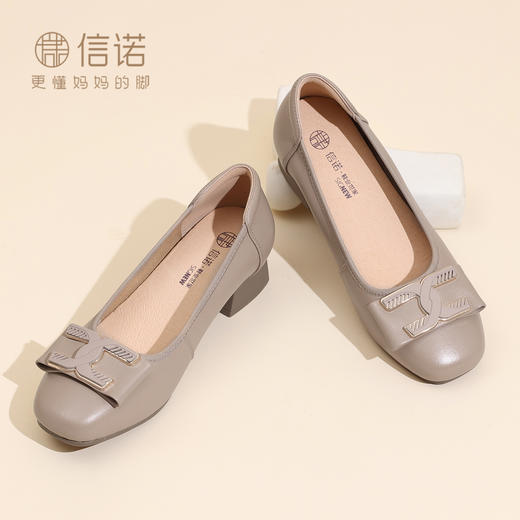 真皮粗跟妈妈鞋软底舒适单鞋百搭洋气小皮鞋通勤女鞋2025夏季新款5Q5009-36 商品图1