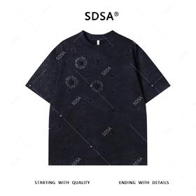 T4471SDSA夏季新款男士痞帅重工满天星立体花朵珠子设计圆领短袖T恤