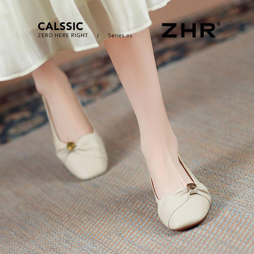ZHR则则真皮法式山茶花浅口平底单鞋2025新款百搭轻便女鞋一脚蹬 商品图2